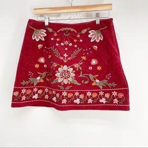 NWT Blu Pepper Floral Embroidered Corduroy Skirt L